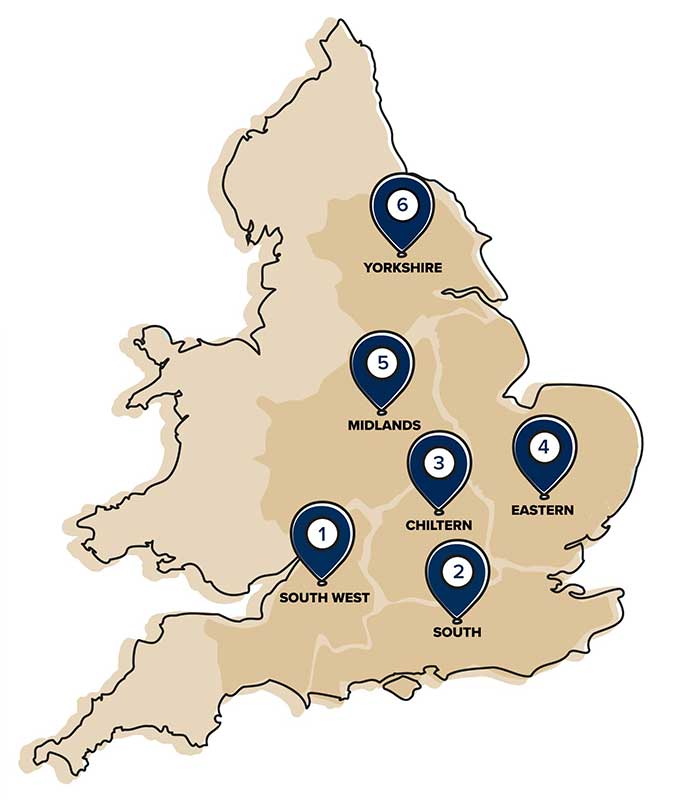 Map of the United Kingdom with Crest division split