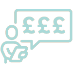 Person icon with pound coins speech bubble