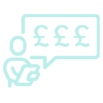 Person icon with pound coins speech bubble