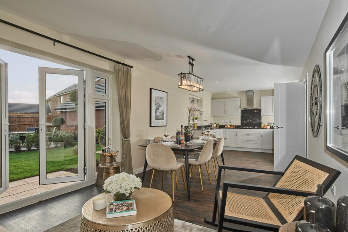 Photography of the kitchen / dining / family area interior of the Wycke Place Buckingham Show Home 