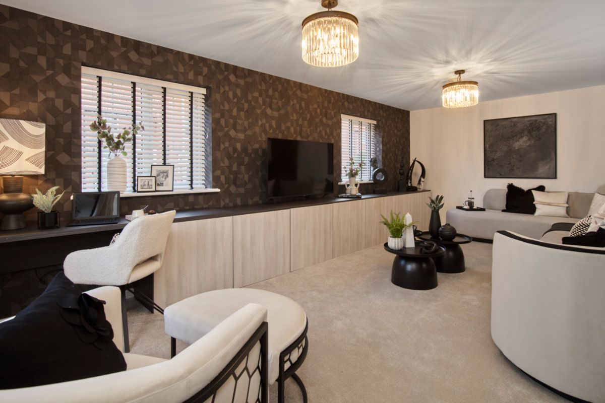 Typical living room interior of the Marlborough at another Crest development